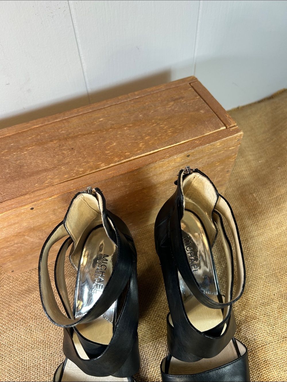 Michael Kors Black Strappy Wedge Sandals - Picture 2 of 13